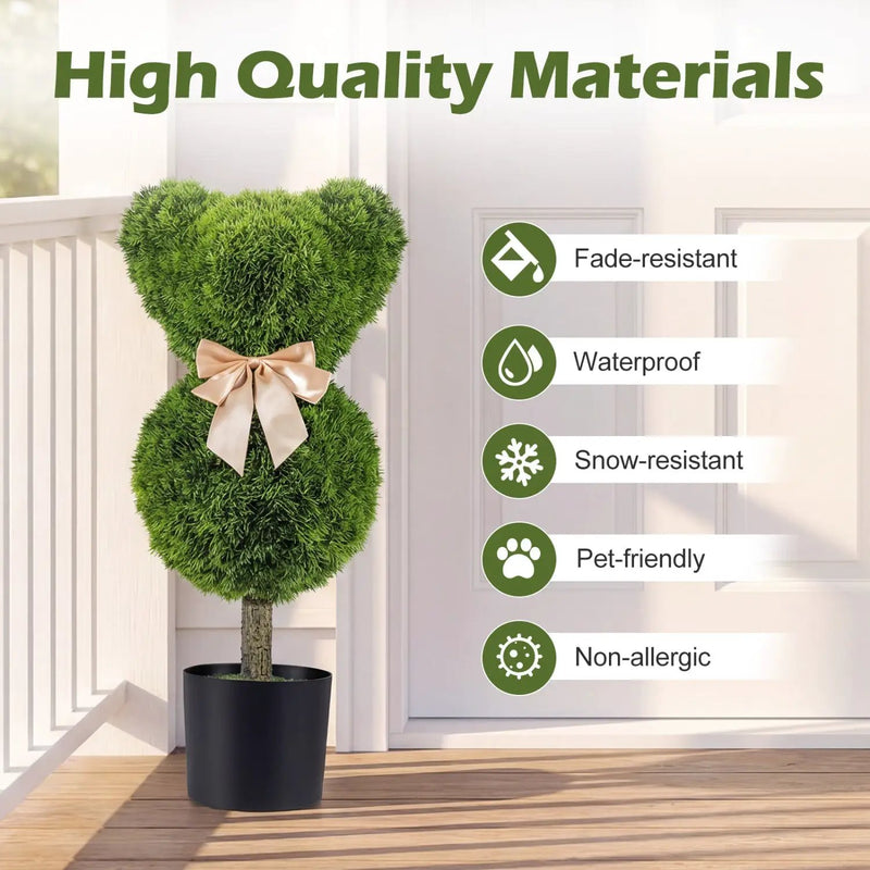 2 Pieces Bear Topiary Trees with Pots Sun-resistant Bear by DirectDeals