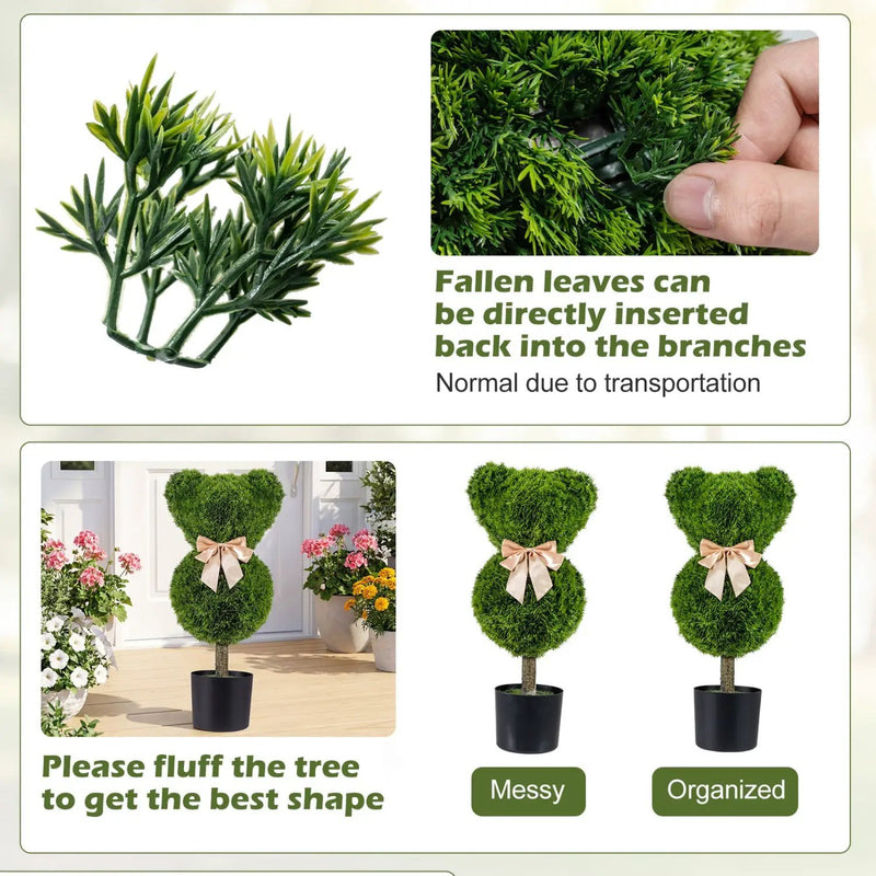2 Pieces Bear Topiary Trees with Pots Sun-resistant Bear by DirectDeals