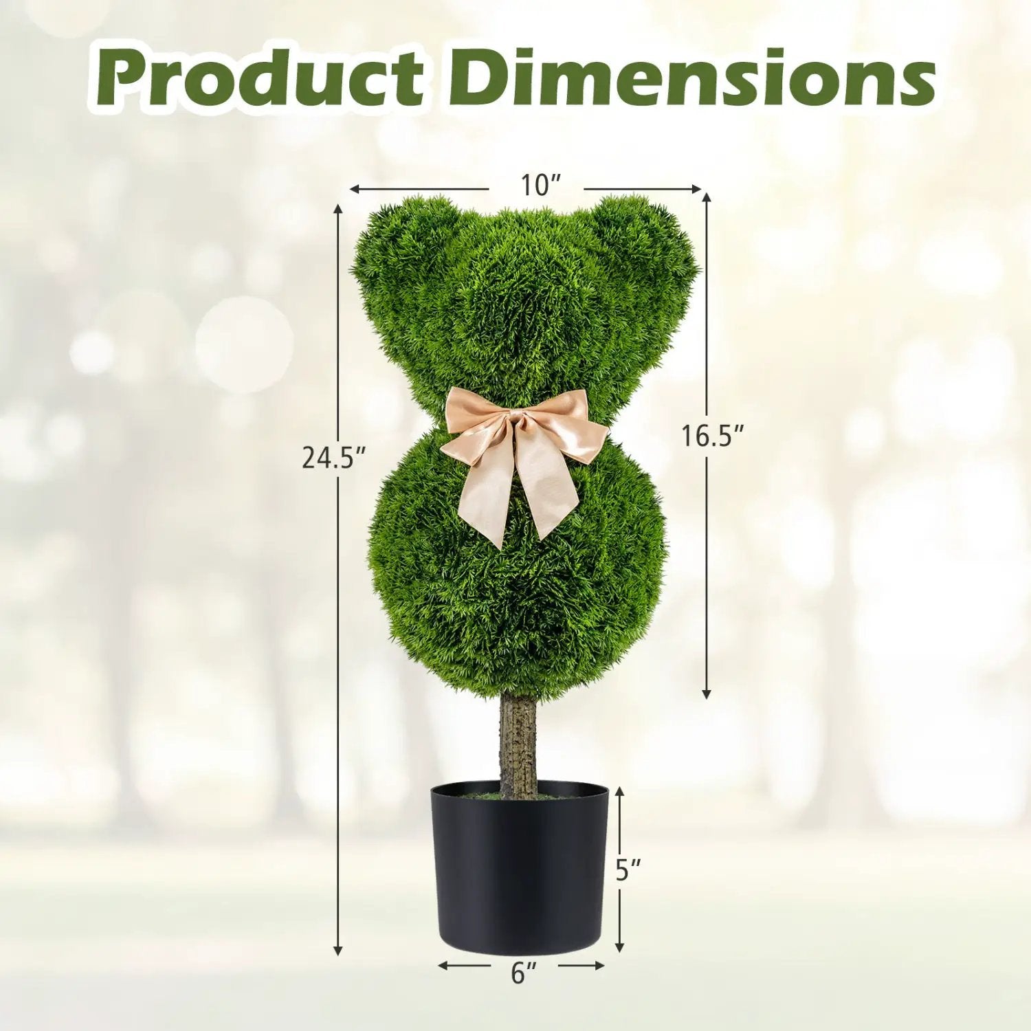 2 Pieces Bear Topiary Trees with Pots Sun-resistant Bear by DirectDeals