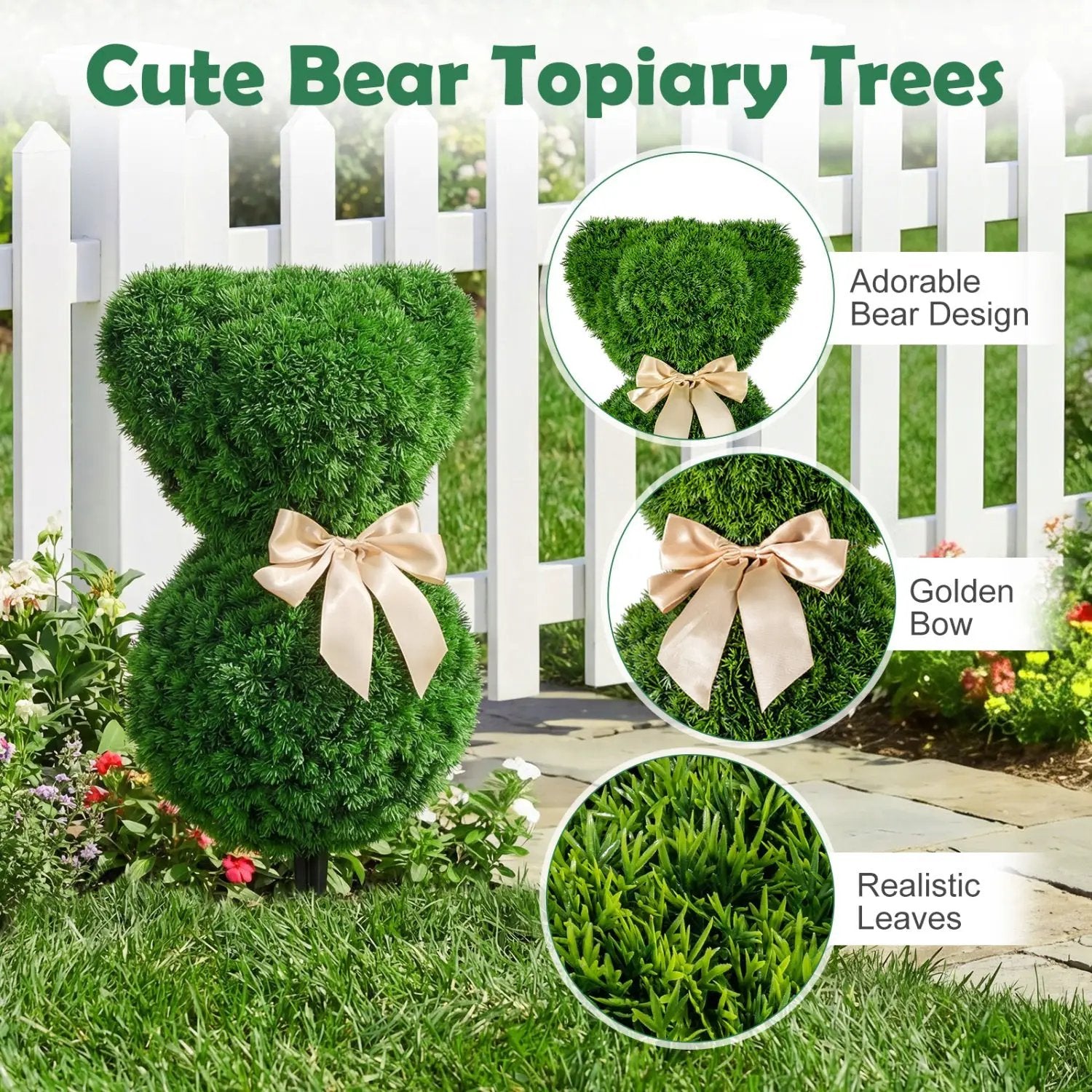 2 Pieces Teddy Bear Topiary Trees Sun by DirectDeals
