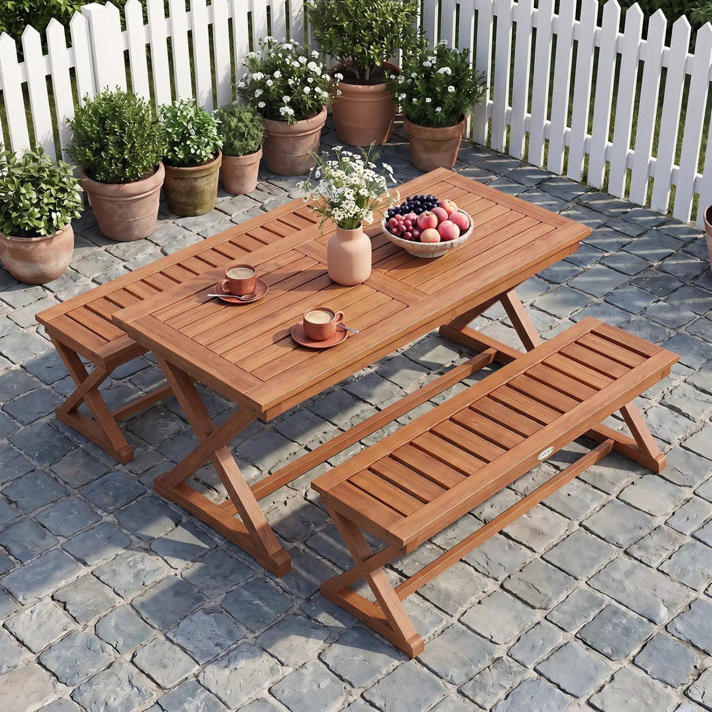 2-Person 44" Solid Wood Outdoor Bench with Slatted Seat for Patio Park Balcony by DirectDeals