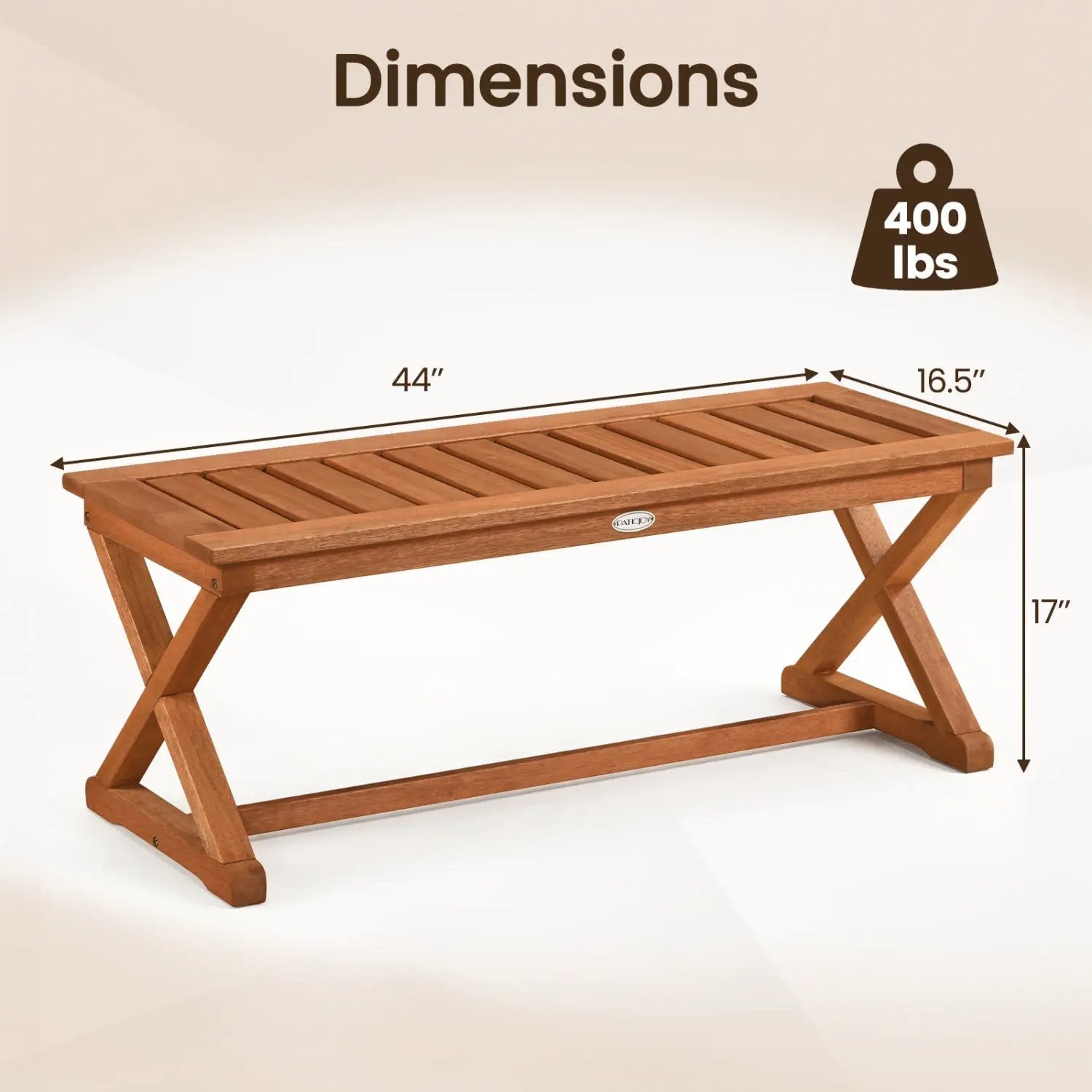 2-Person 44" Solid Wood Outdoor Bench with Slatted Seat for Patio Park Balcony by DirectDeals