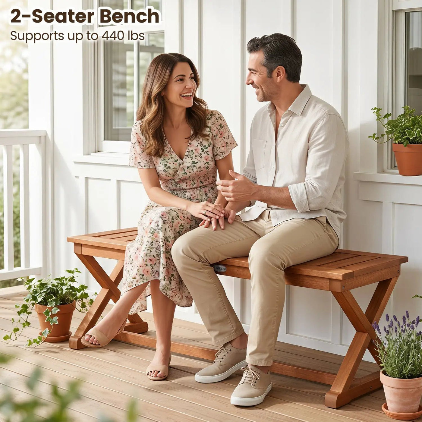 2-Person 44" Solid Wood Outdoor Bench with Slatted Seat for Patio Park Balcony by DirectDeals