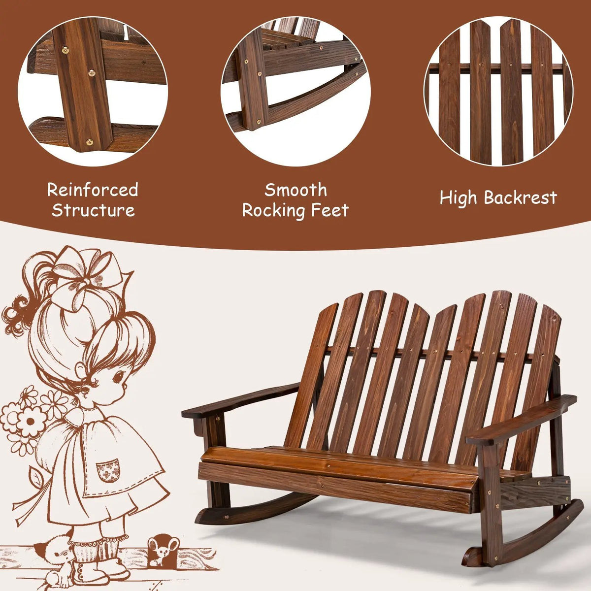 2 Person Adirondack Rocking Chair with Slatted seat, photo 5 of 7