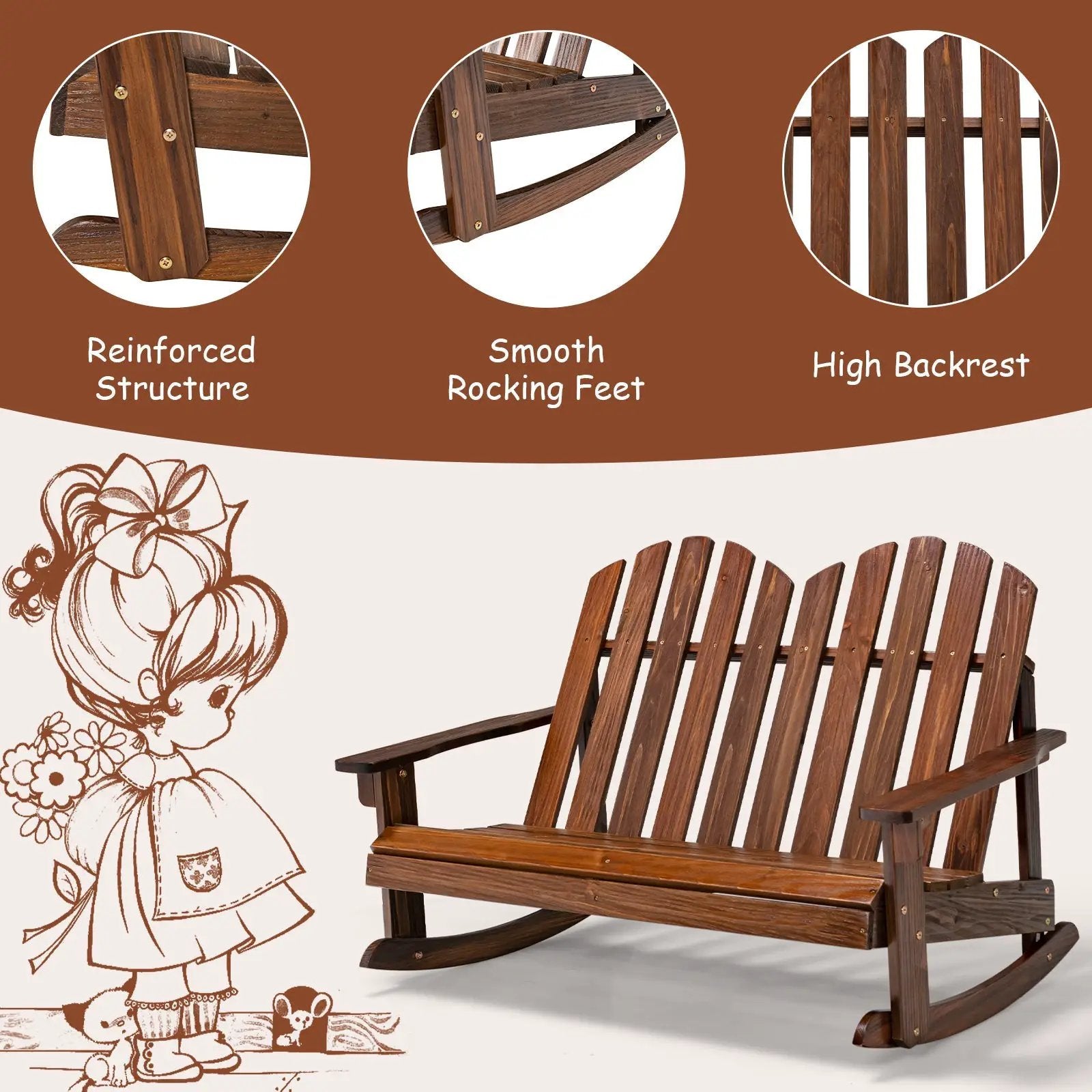 2 Person Adirondack Rocking Chair with Slatted seat by DirectDeals