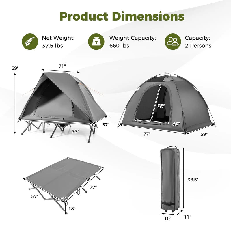 2-Person Camping Cot Tent Foldable Off-Ground Camping Combo for Adults by DirectDeals