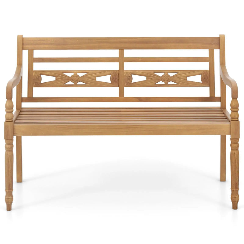 2-Person Teak Wood Patio Bench with Wide Backrest and Curved Armrests by DirectDeals