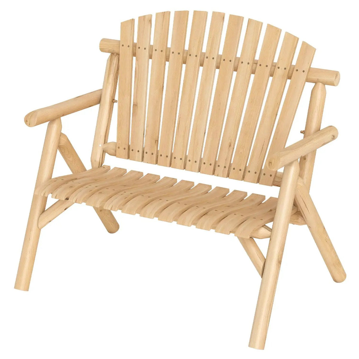 2-Person Log Wood Patio Bench with Slatted Backrest by DirectDeals