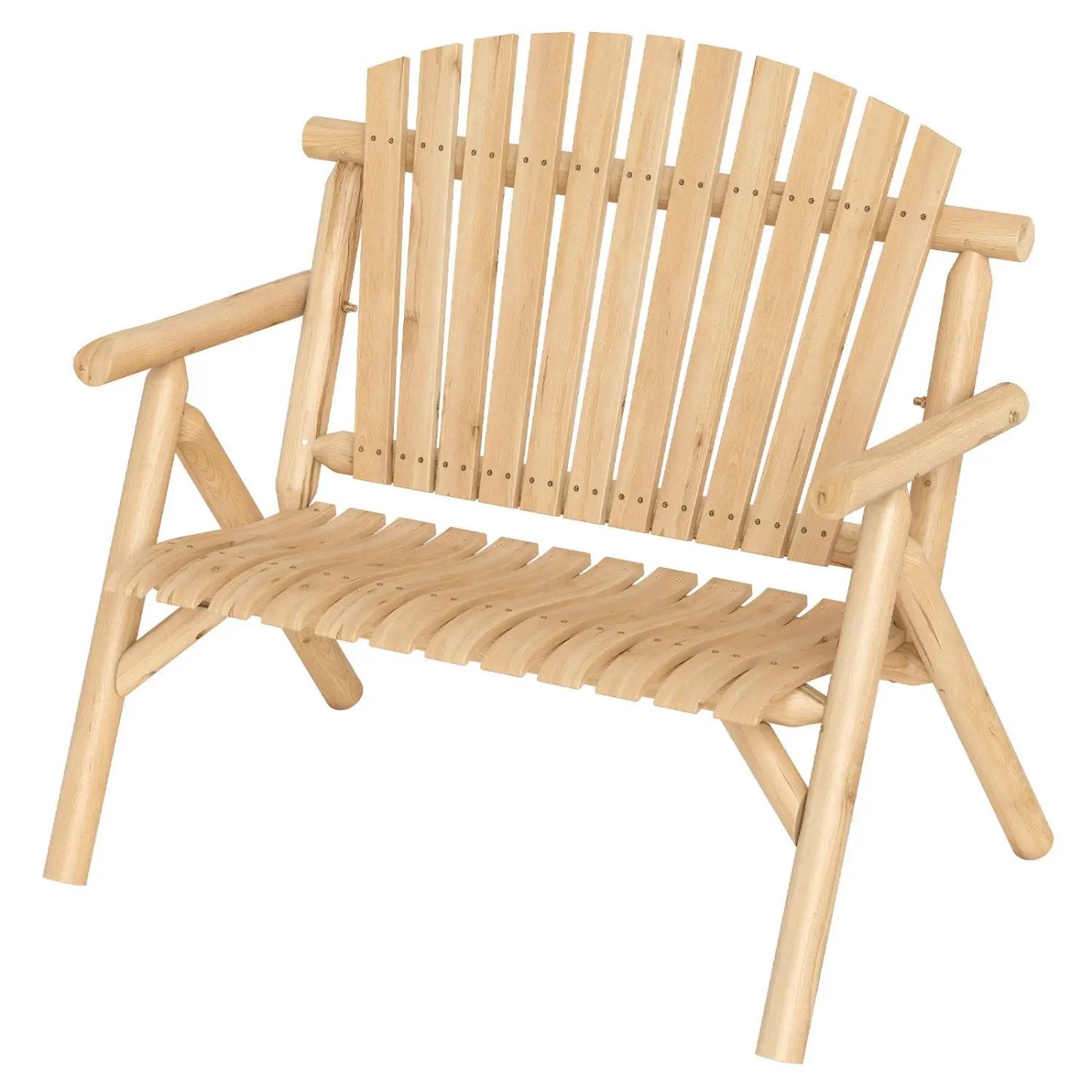 2-Person Log Wood Patio Bench with Slatted Backrest by DirectDeals