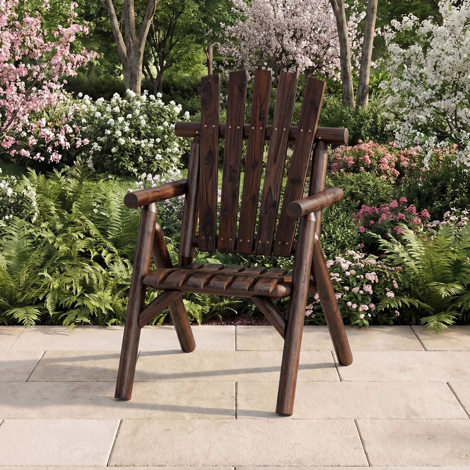 Solid Wood Patio Chair with Curved Seat and Slatted Backrest by DirectDeals