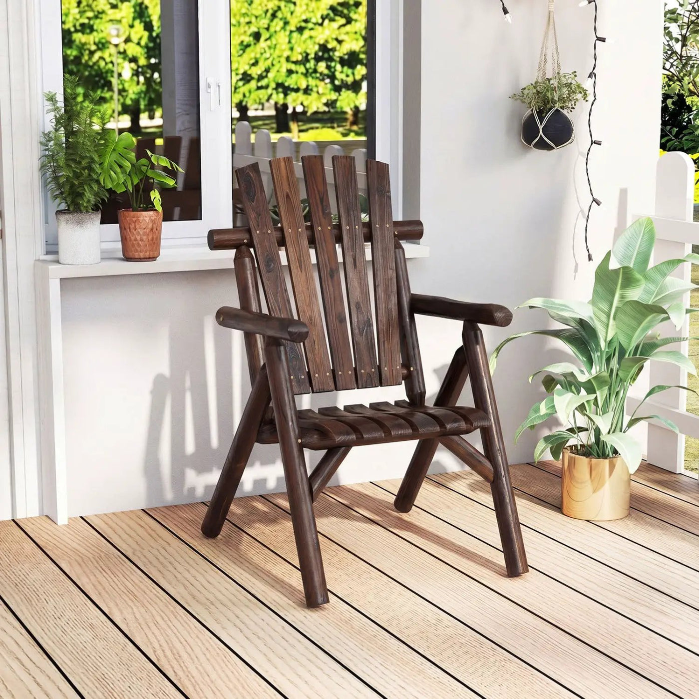 Solid Wood Patio Chair with Curved Seat and Slatted Backrest by DirectDeals