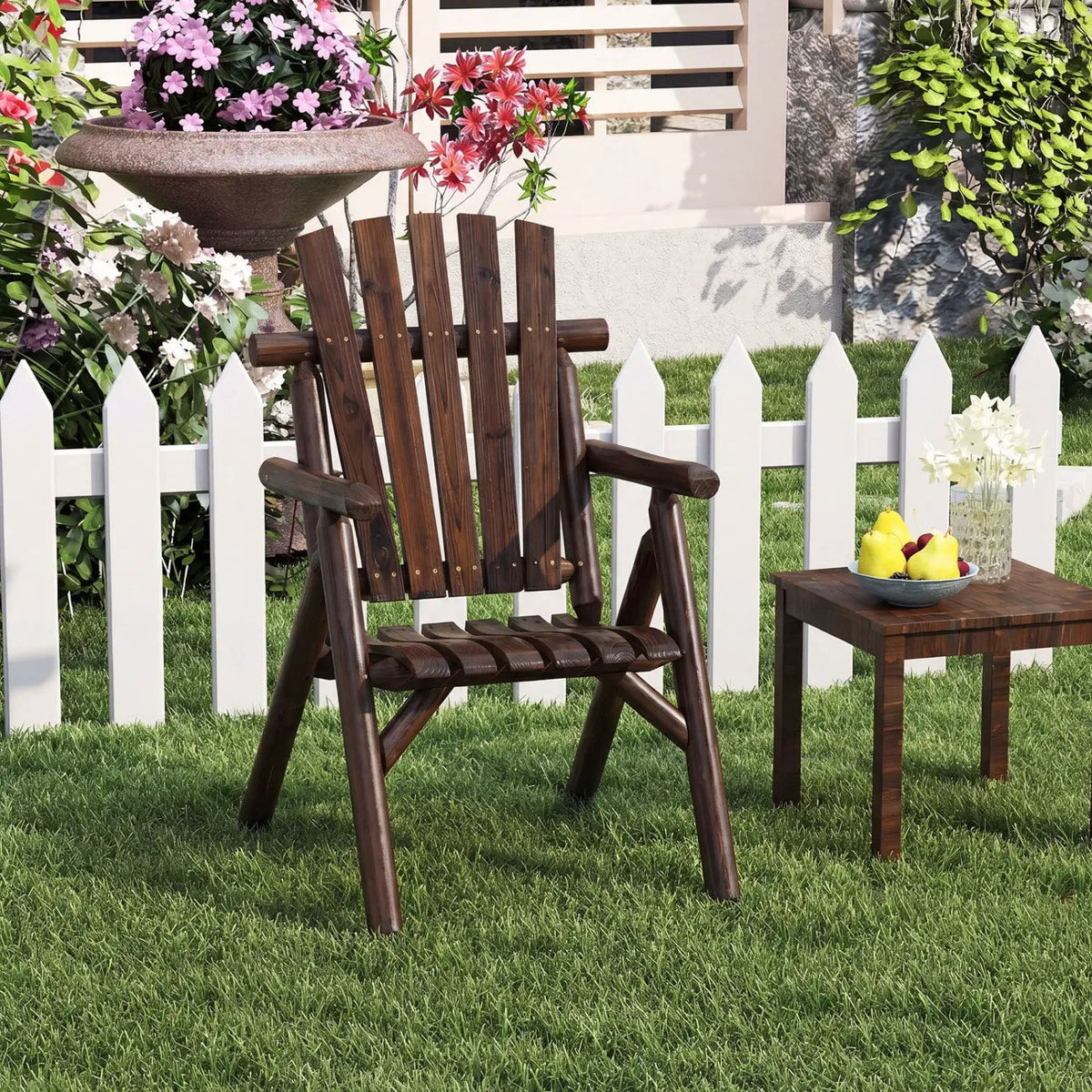 Solid Wood Patio Chair with Curved Seat and Slatted Backrest by DirectDeals