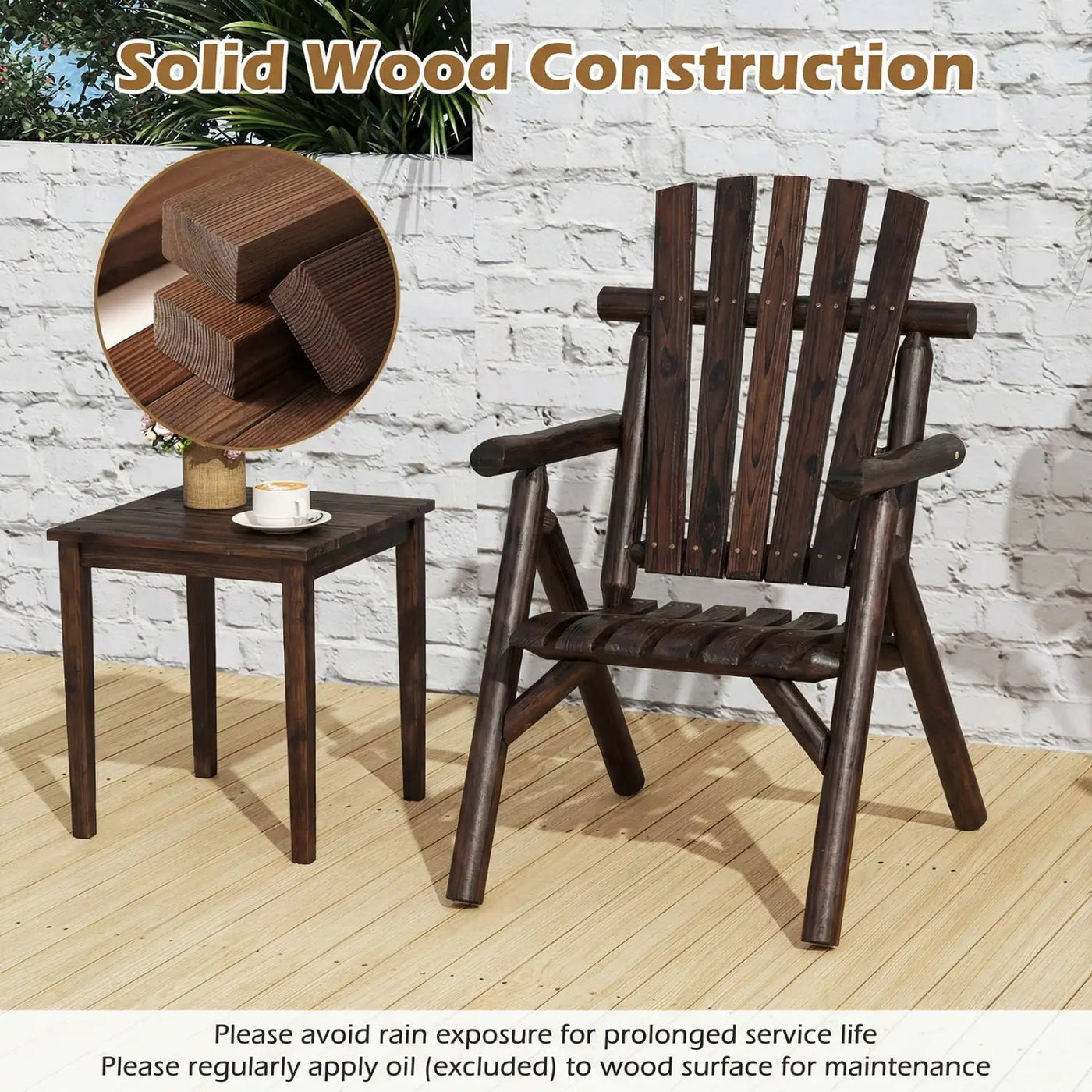Solid Wood Patio Chair with Curved Seat and Slatted Backrest by DirectDeals