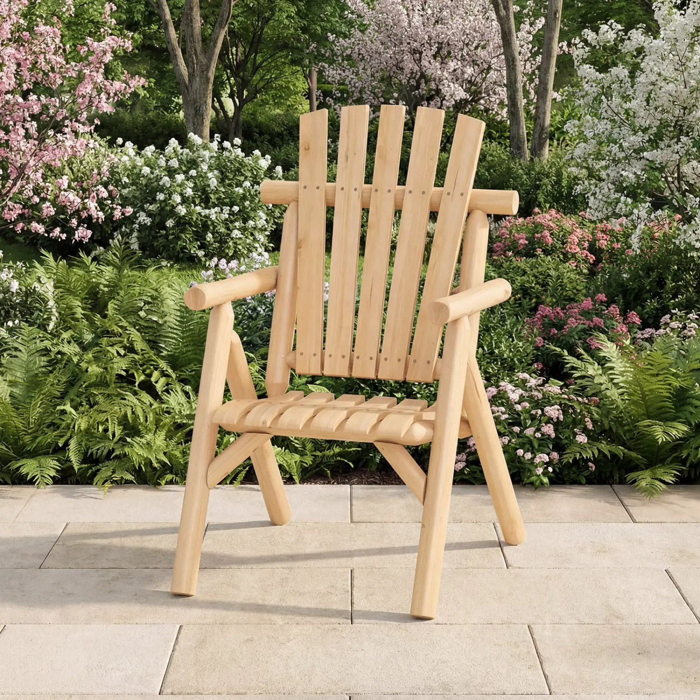 Solid Wood Patio Chair with Curved Seat and Slatted Backrest by DirectDeals