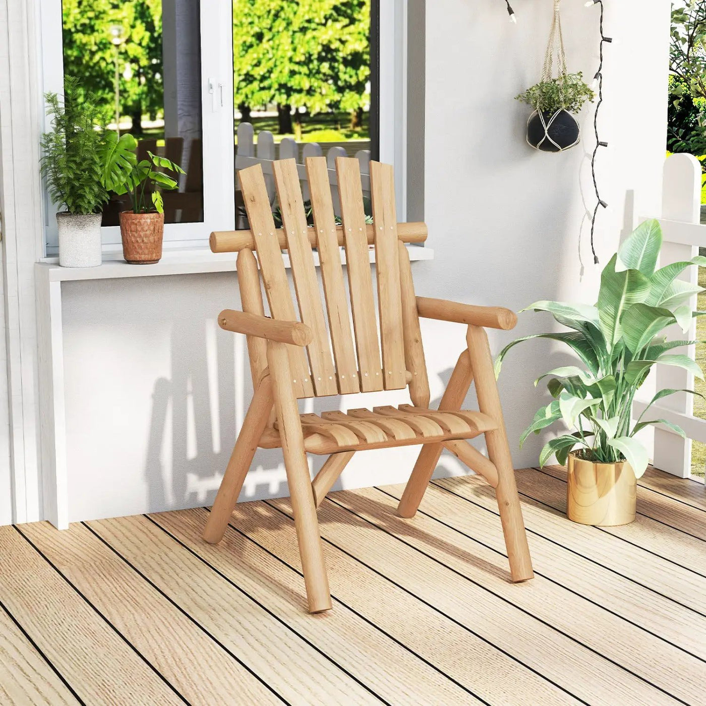 Solid Wood Patio Chair with Curved Seat and Slatted Backrest by DirectDeals