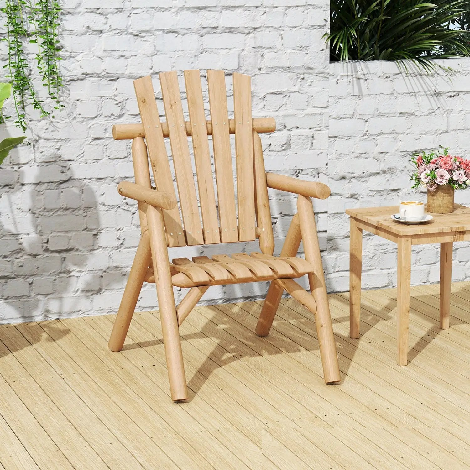 Solid Wood Patio Chair with Curved Seat and Slatted Backrest by DirectDeals
