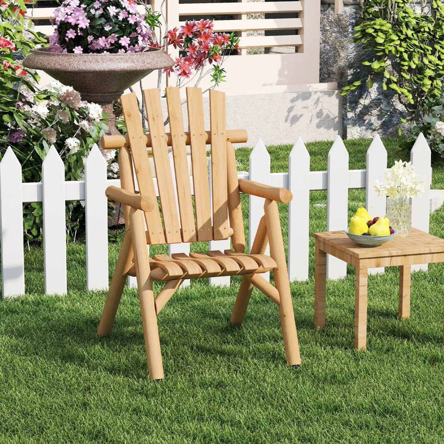 Solid Wood Patio Chair with Curved Seat and Slatted Backrest by DirectDeals