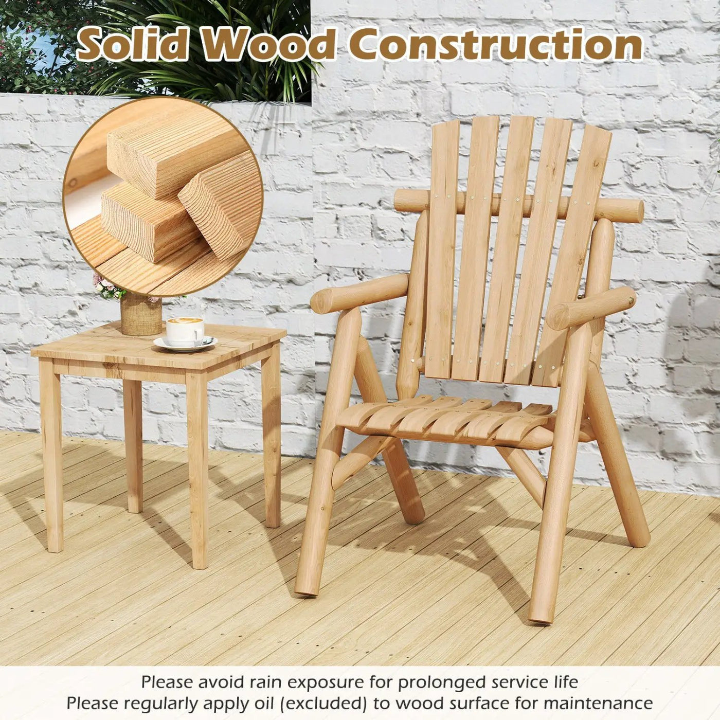 Solid Wood Patio Chair with Curved Seat and Slatted Backrest by DirectDeals