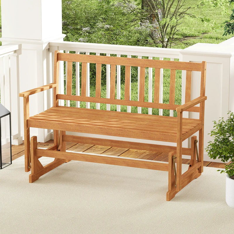 2-Person Outdoor Acacia Wood Glider Bench Patio Swing Rocking Loveseat by DirectDeals