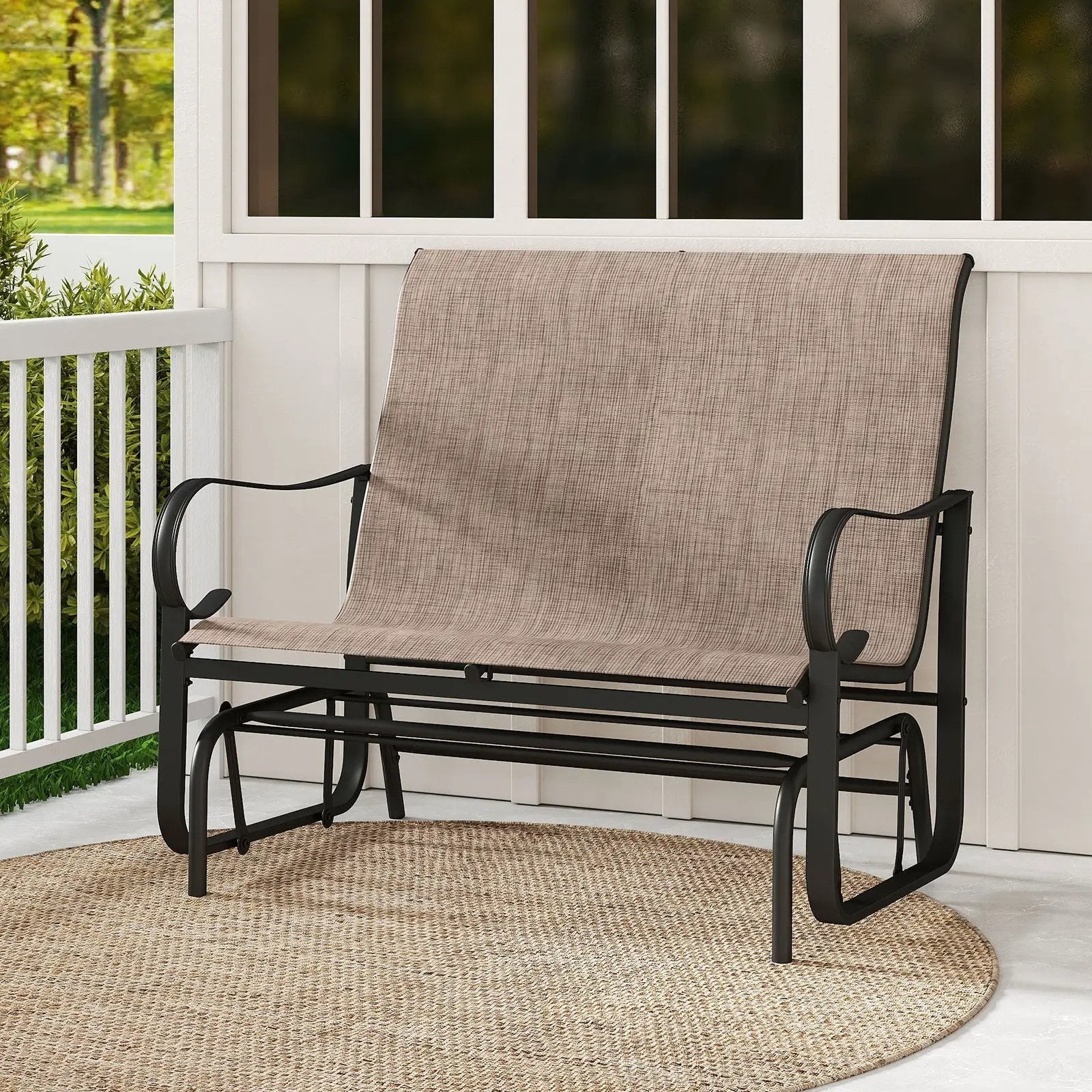 2-Person Outdoor Glider Bench with High Backrest-Brown by DirectDeals