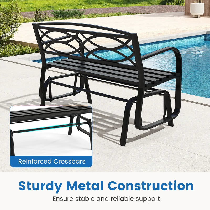 2-Person Outdoor Glider Bench with Metal Frame-Black by DirectDeals