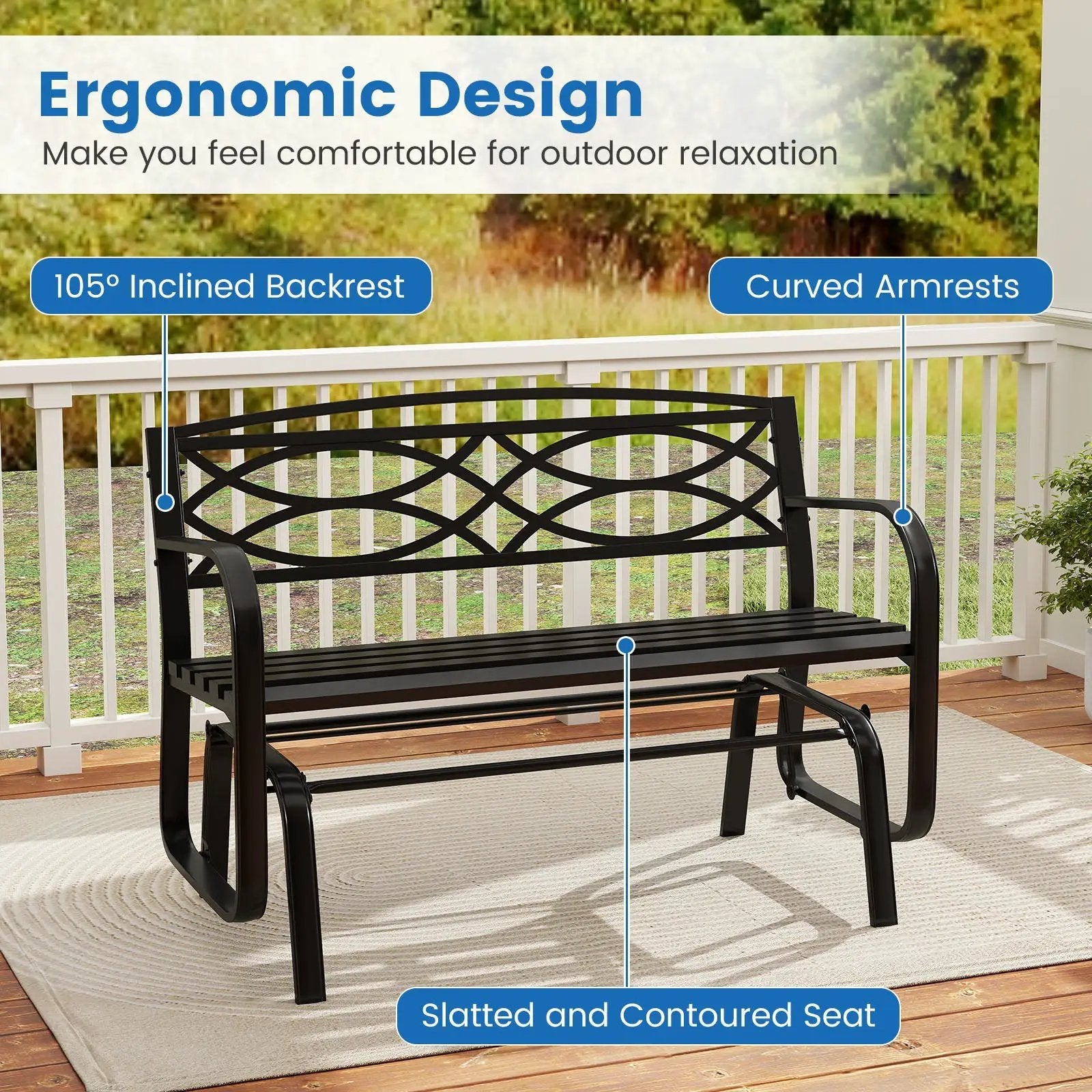 2-Person Outdoor Glider Bench with Metal Frame-Black by DirectDeals
