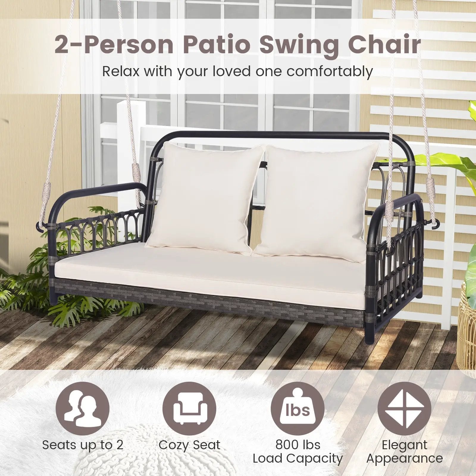 2-Person Outdoor Hanging Chair with Ropes-Gray by DirectDeals