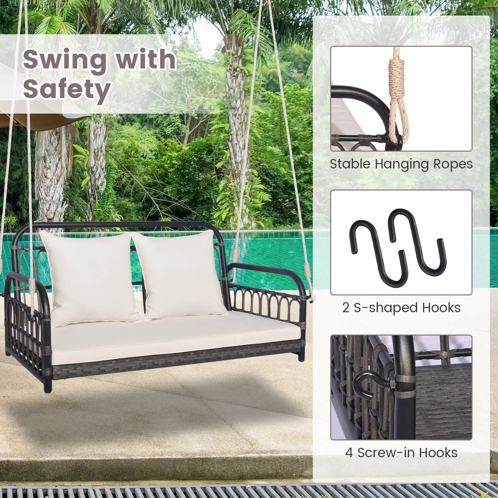 2-Person Outdoor Hanging Chair with Ropes-Gray by DirectDeals
