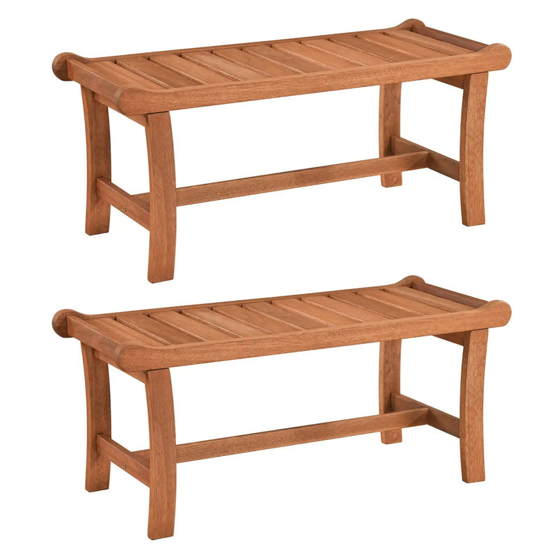 2-Person Outdoor Wood Bench with Slatted Seat - Set of 2 by DirectDeals