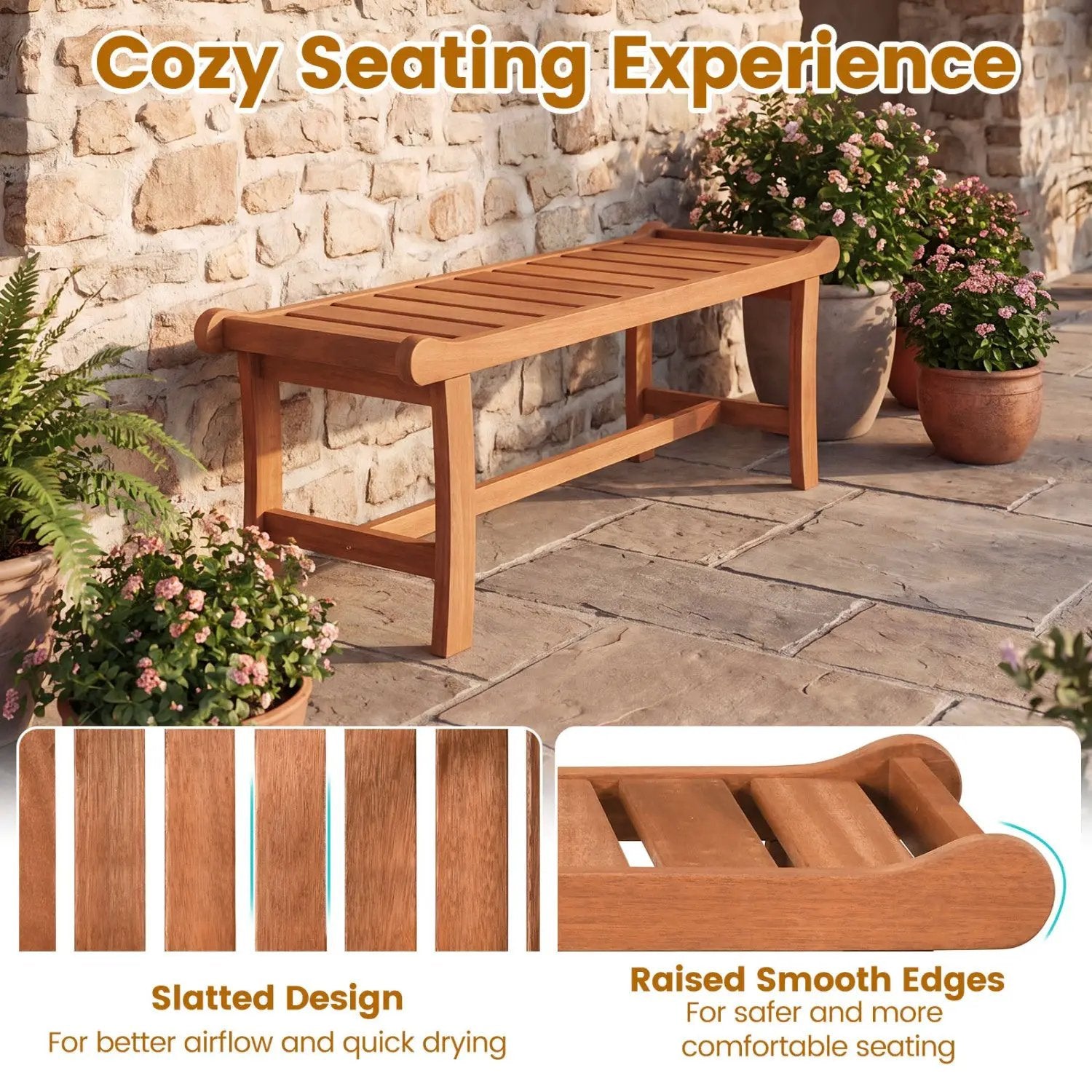 2-Person Outdoor Wood Bench with Slatted Seat - Set of 2 by DirectDeals