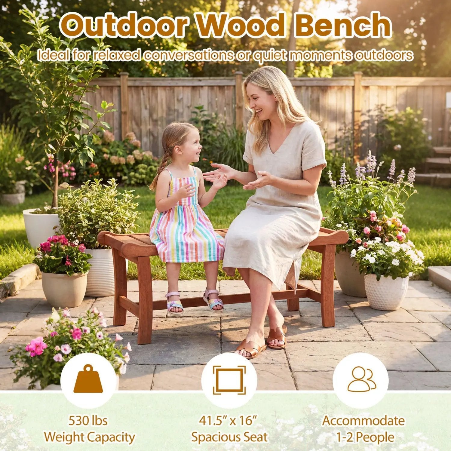 2-Person Outdoor Wood Bench with Slatted Seat - Set of 2 by DirectDeals