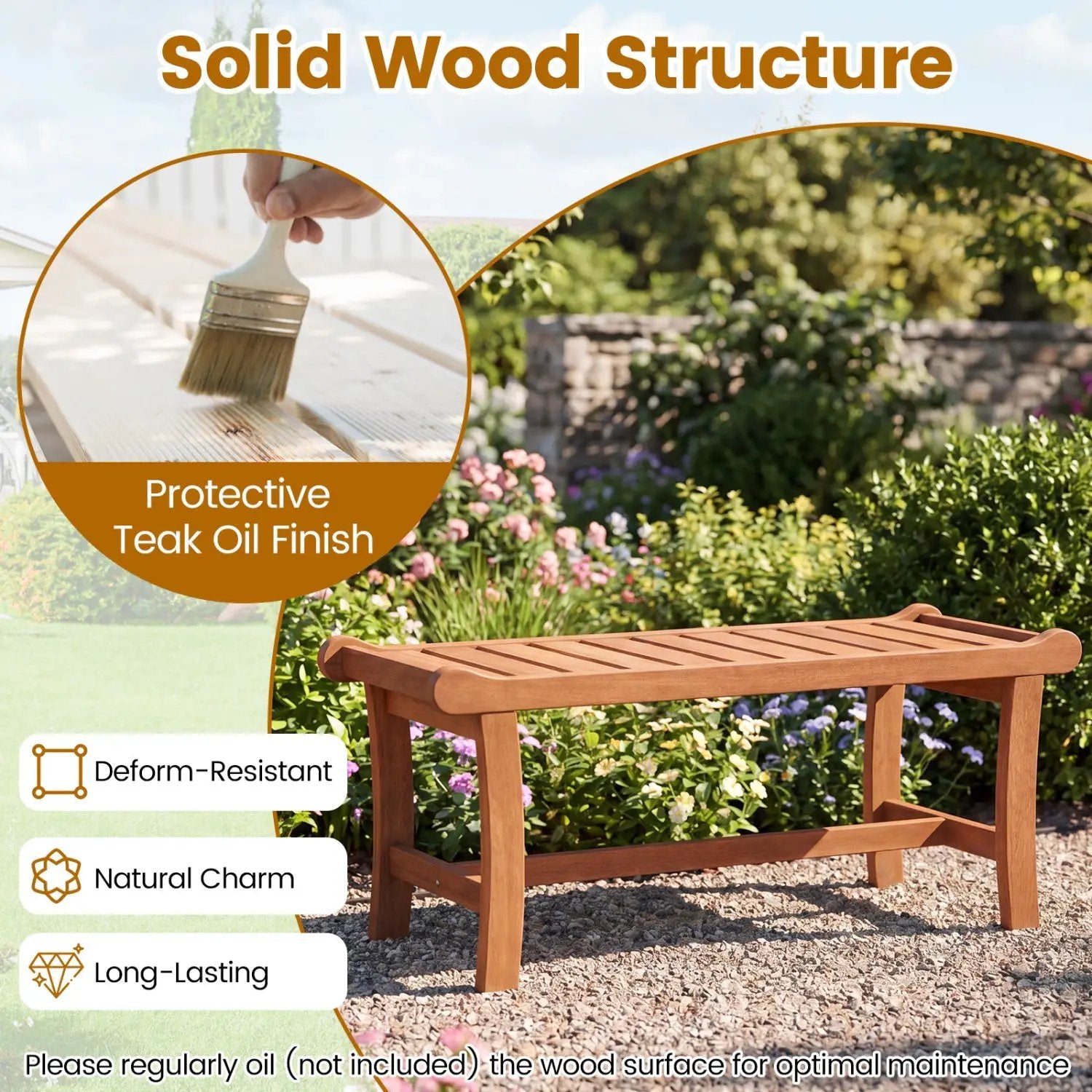 2-Person Outdoor Wood Bench with Slatted Seat - Set of 2 by DirectDeals