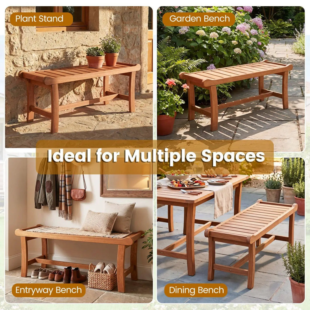 2-Person Outdoor Wood Bench with Slatted Seat - Set of 2, photo 16 of 16