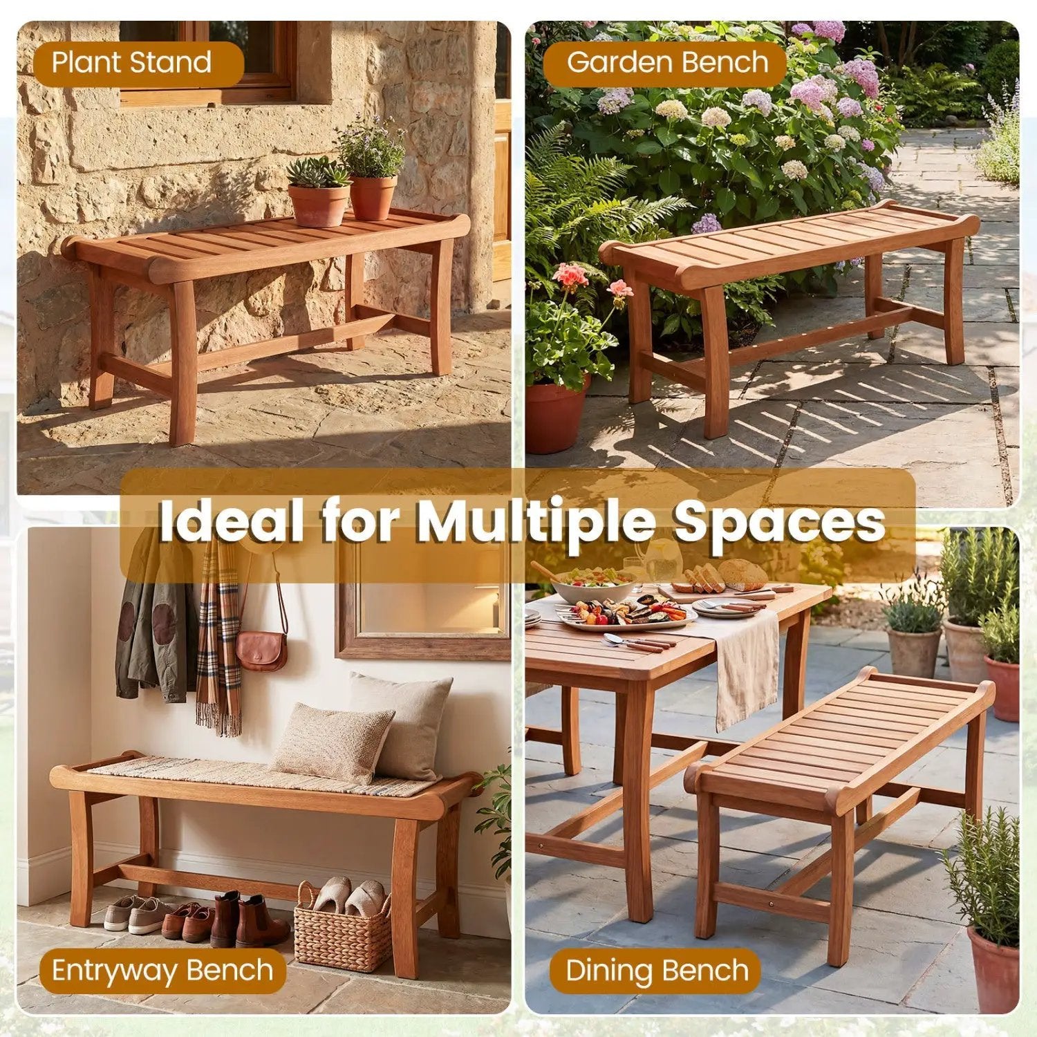 2-Person Outdoor Wood Bench with Slatted Seat - Set of 2 by DirectDeals