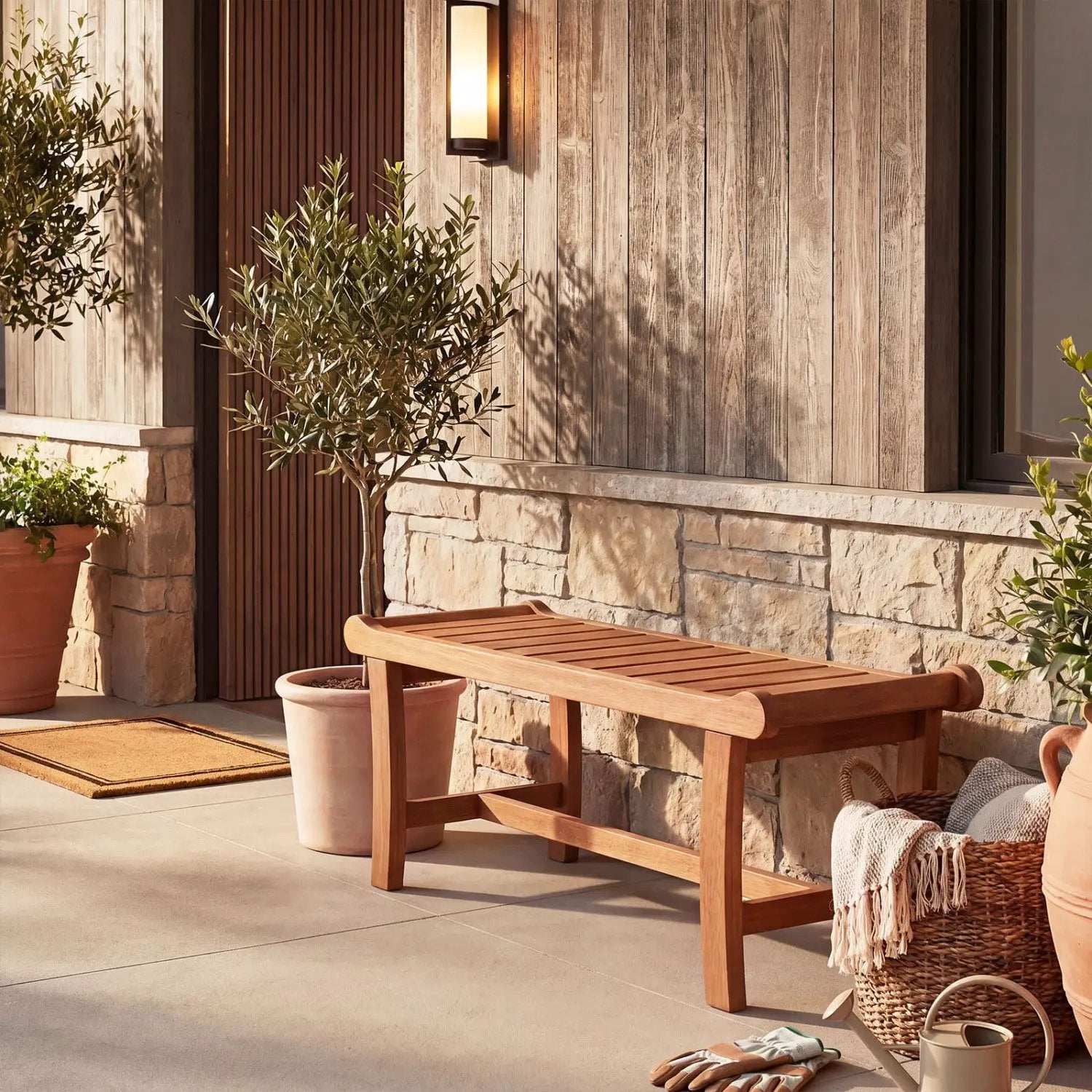 2-Person Outdoor Wood Bench with Slatted Seat - Set of 2 by DirectDeals