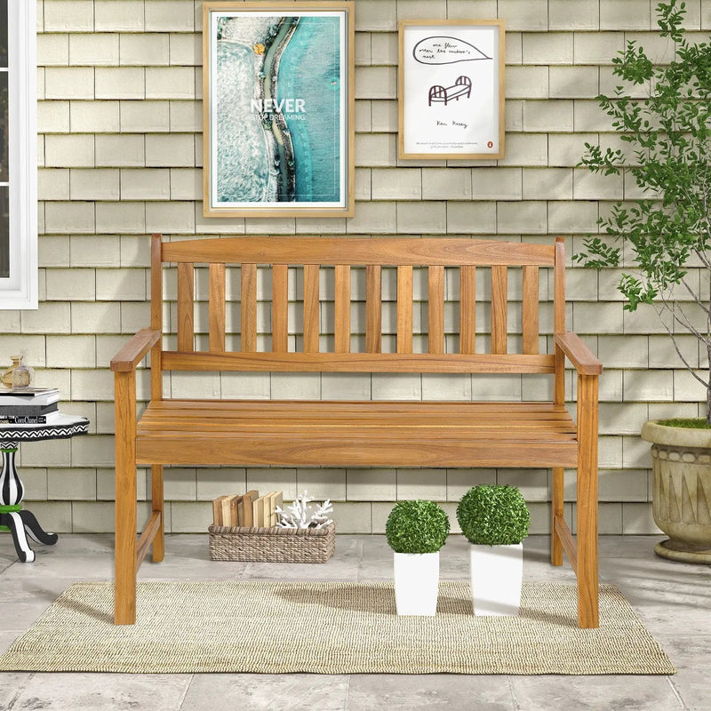 2-Person Patio Acacia Wood Bench with Backrest and Armrests by DirectDeals