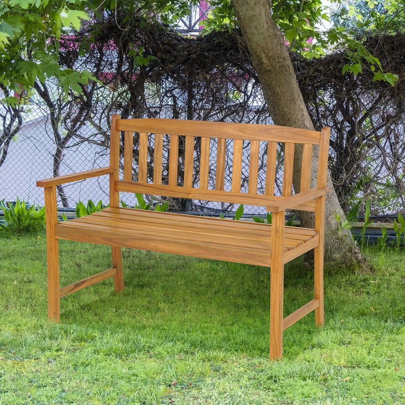 2-Person Patio Acacia Wood Bench with Backrest and Armrests by DirectDeals