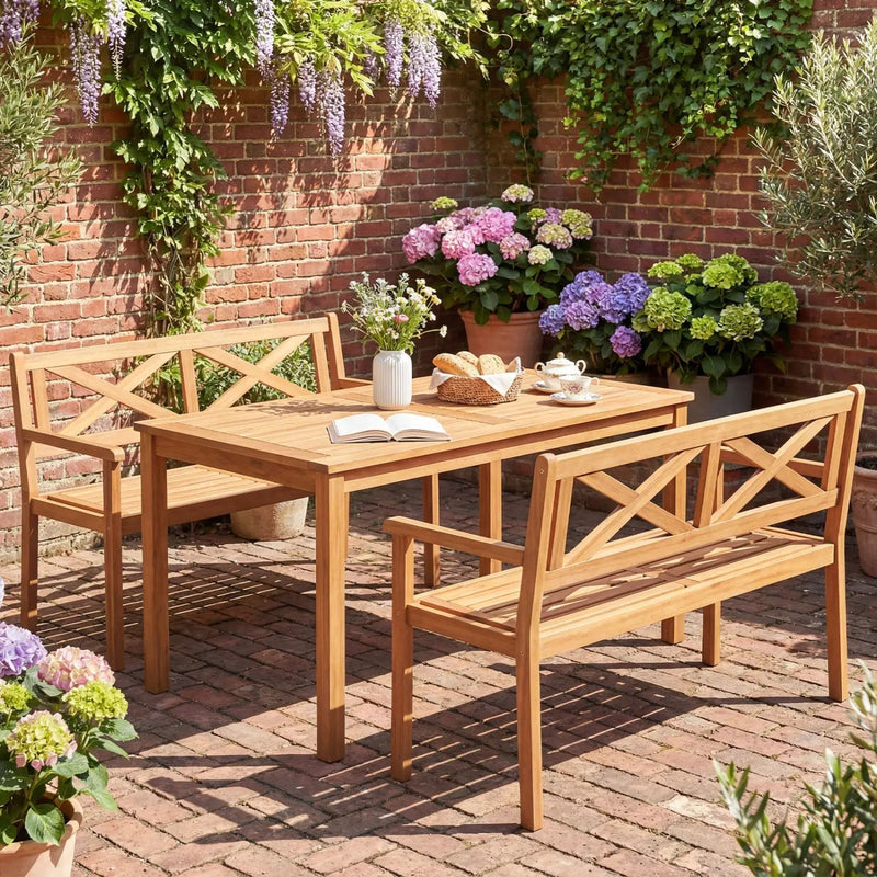 2-Person Patio Acacia Wood Garden Chair with Armrests and Backrest for Backyard by DirectDeals