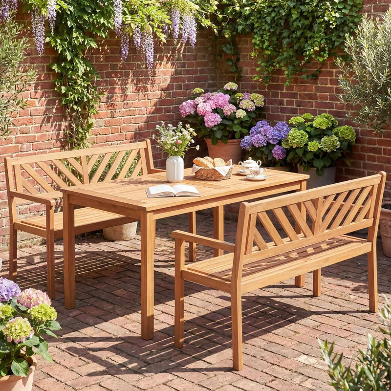 2-Person Patio Acacia Wood Garden Chair with Armrests and Backrest for Porch by DirectDeals
