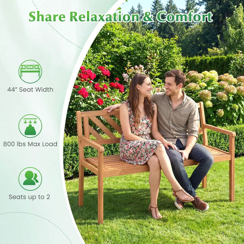 2-Person Patio Acacia Wood Garden Chair with Armrests and Backrest for Porch by DirectDeals