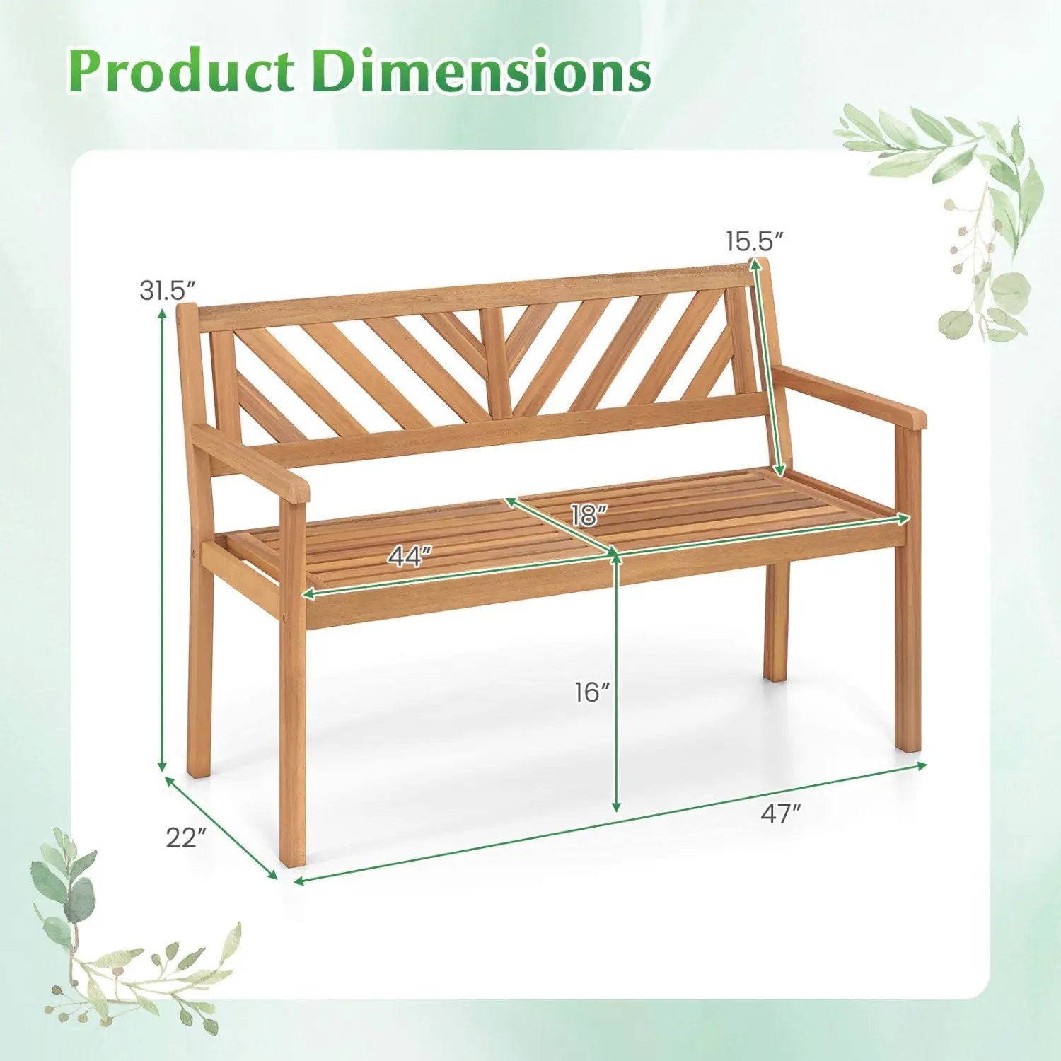 2-Person Patio Acacia Wood Garden Chair with Armrests and Backrest for Porch by DirectDeals
