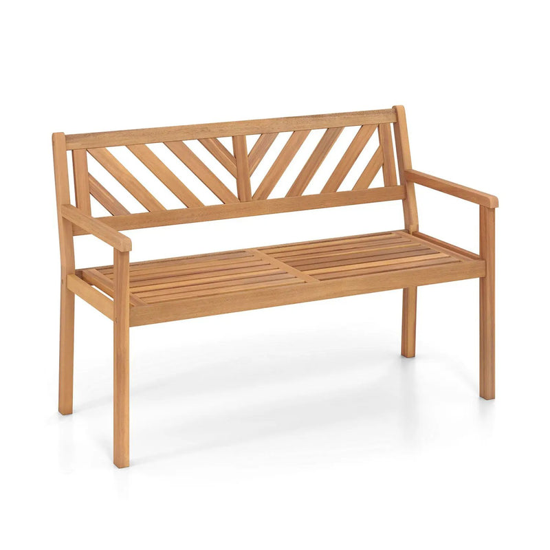2-Person Patio Acacia Wood Garden Chair with Armrests and Backrest for Porch by DirectDeals