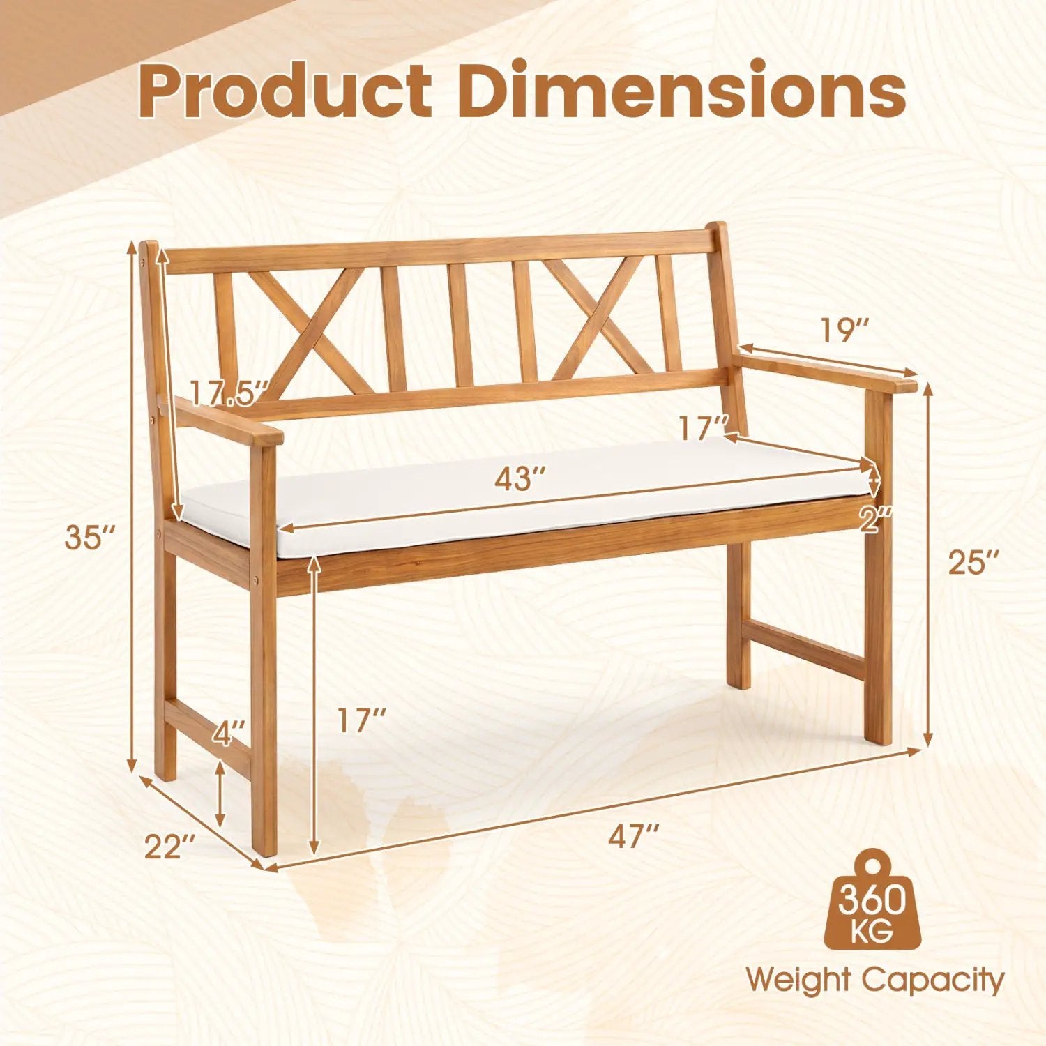 2-Person Acacia Wood Garden Bench with Removable Cushion by DirectDeals