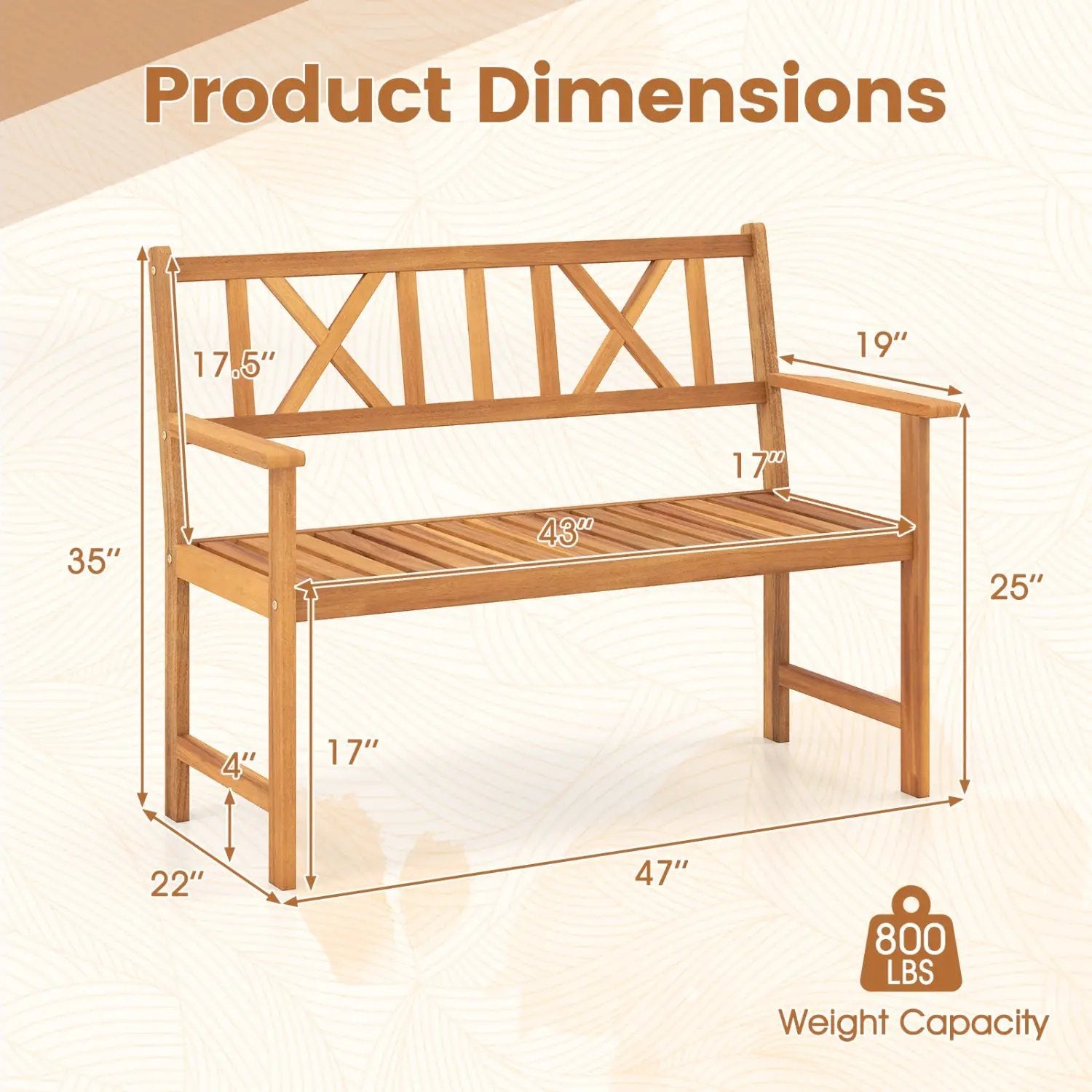2-Person Acacia Wood Garden Bench with X-Shaped Backrest by DirectDeals