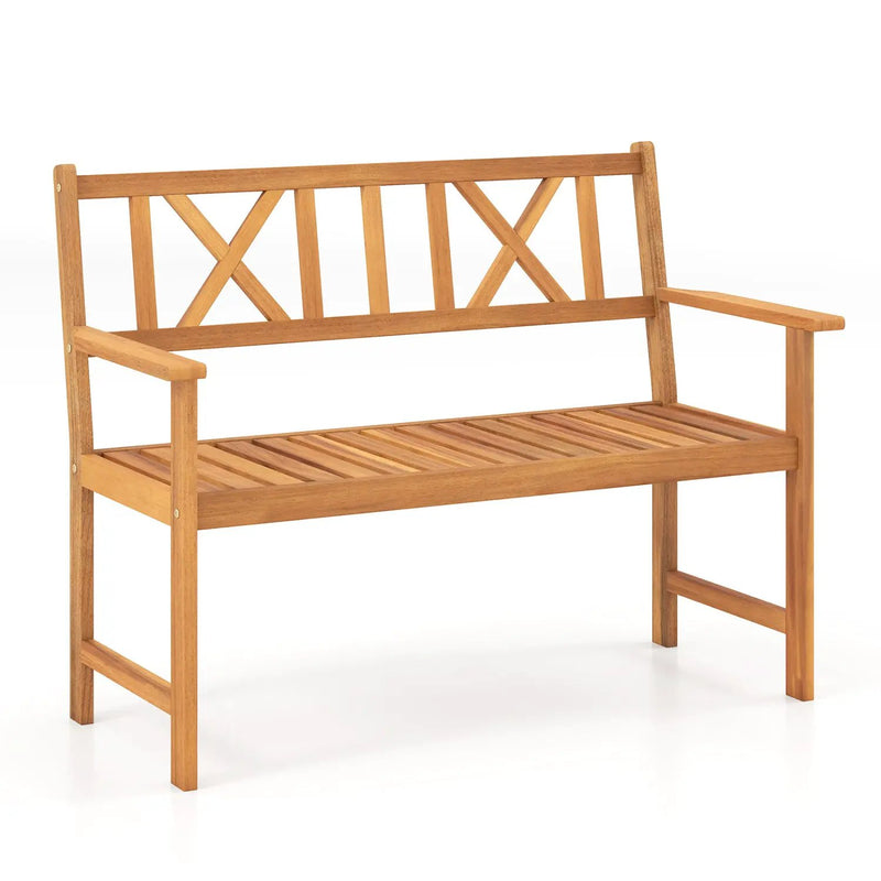 2-Person Acacia Wood Garden Bench with X-Shaped Backrest by DirectDeals