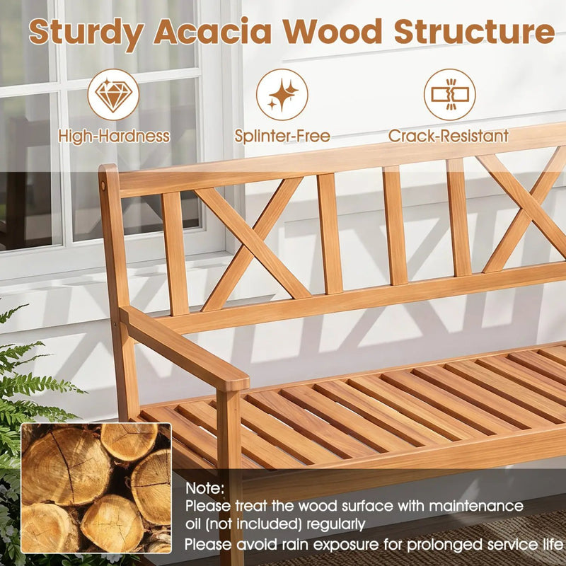 2-Person Acacia Wood Garden Bench with X-Shaped Backrest by DirectDeals