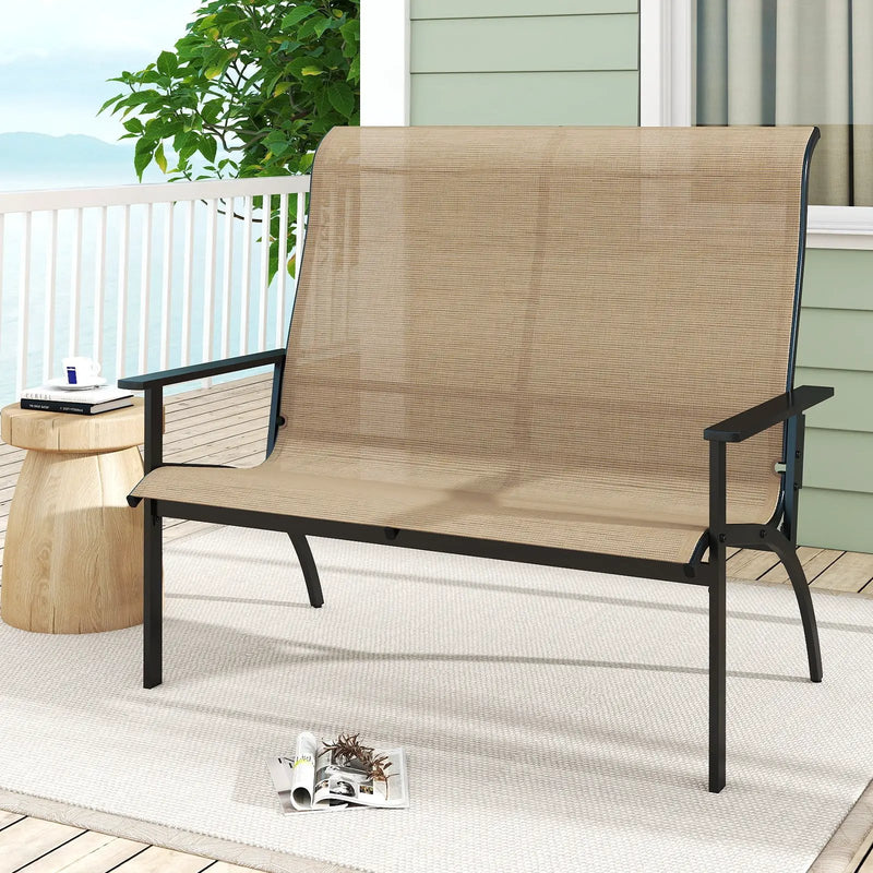 2-Person Patio Garden Bench with High Back and Armrests-Coffee by DirectDeals