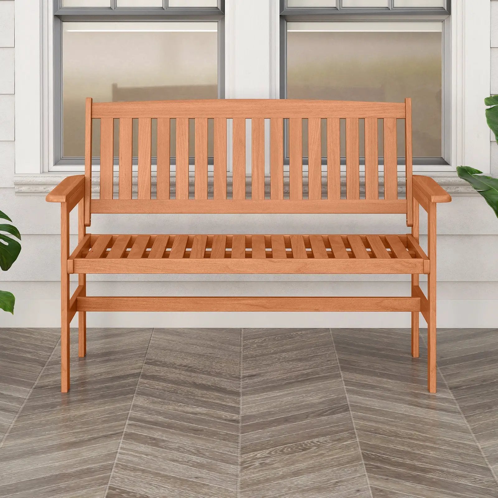 2-Person Patio Loveseat with Slatted Backrest and Comfortable Armrests by DirectDeals