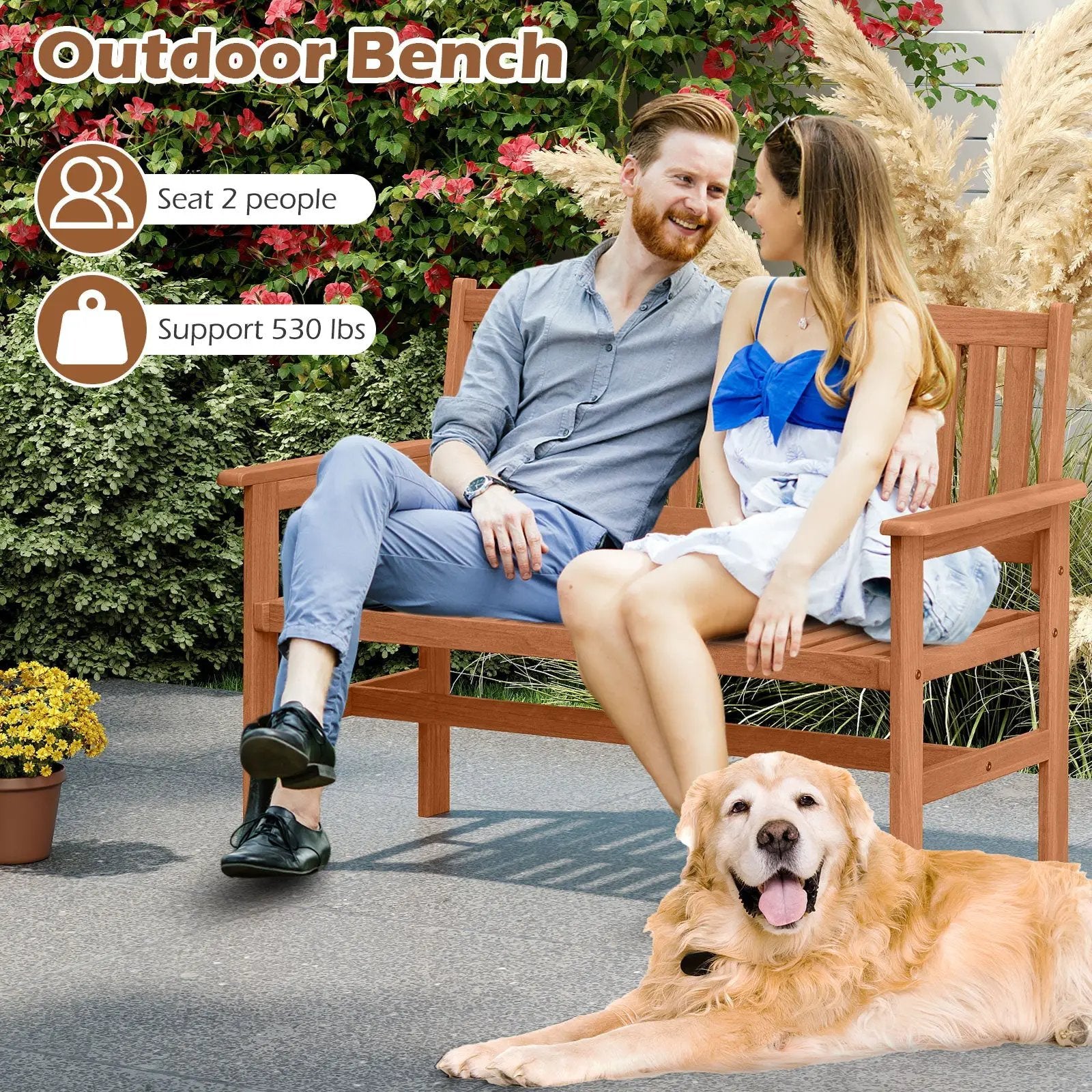 2-Person Patio Loveseat with Slatted Backrest and Comfortable Armrests by DirectDeals