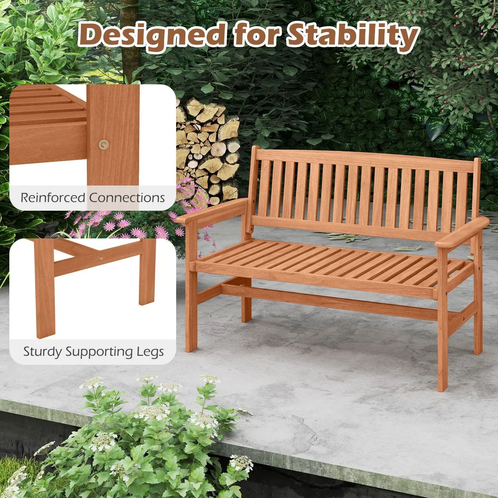 2-Person Patio Loveseat with Slatted Backrest and Comfortable Armrests by DirectDeals